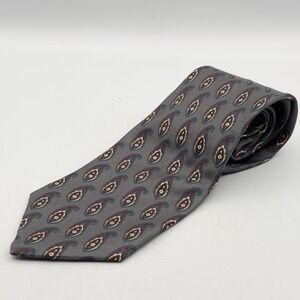 VTG Oleg Cassini Mens Tie Necktie Gray Red Blue Paisley Italian Silk Made In USA